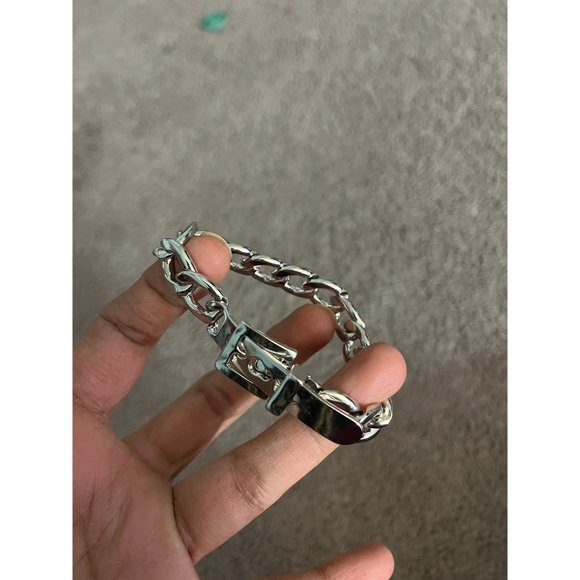 silver chain curb bracelet fat buckle chunky belt punk bangle bold statement - Picture 6 of 8